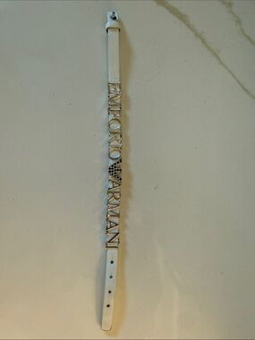 Emporio Armani White Leather strap bracelet with 925 Silver Emblem and letters